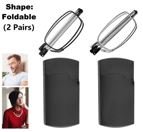 2 PAIR Metal Compact Folding Anti-Blue Light Reading Glasses w/ Carrying Case US 3