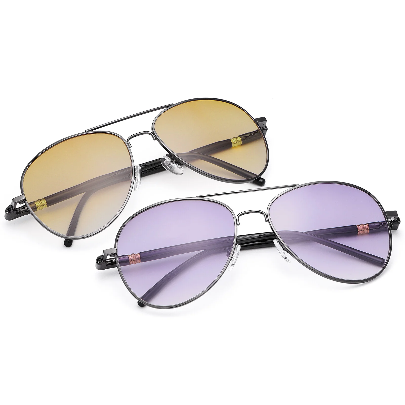 2 Pairs Bifocal Reading Glasses Tinted Sunglasses Metal Spring Hinge Sun Readers 2