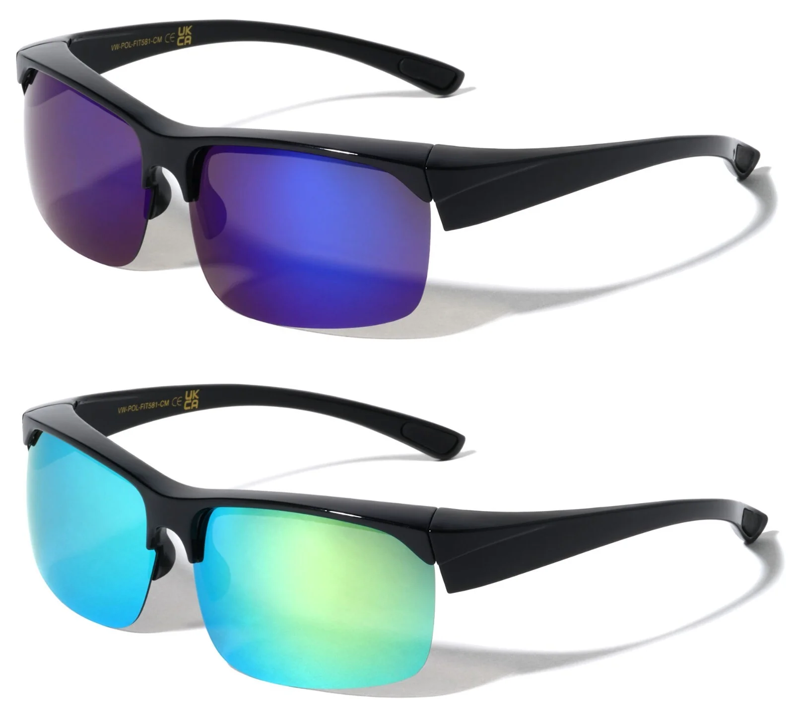 2 Pairs Men Fitover Half Rim Polarized Sunglasses - Mirror Fit-Over Eyeglasses