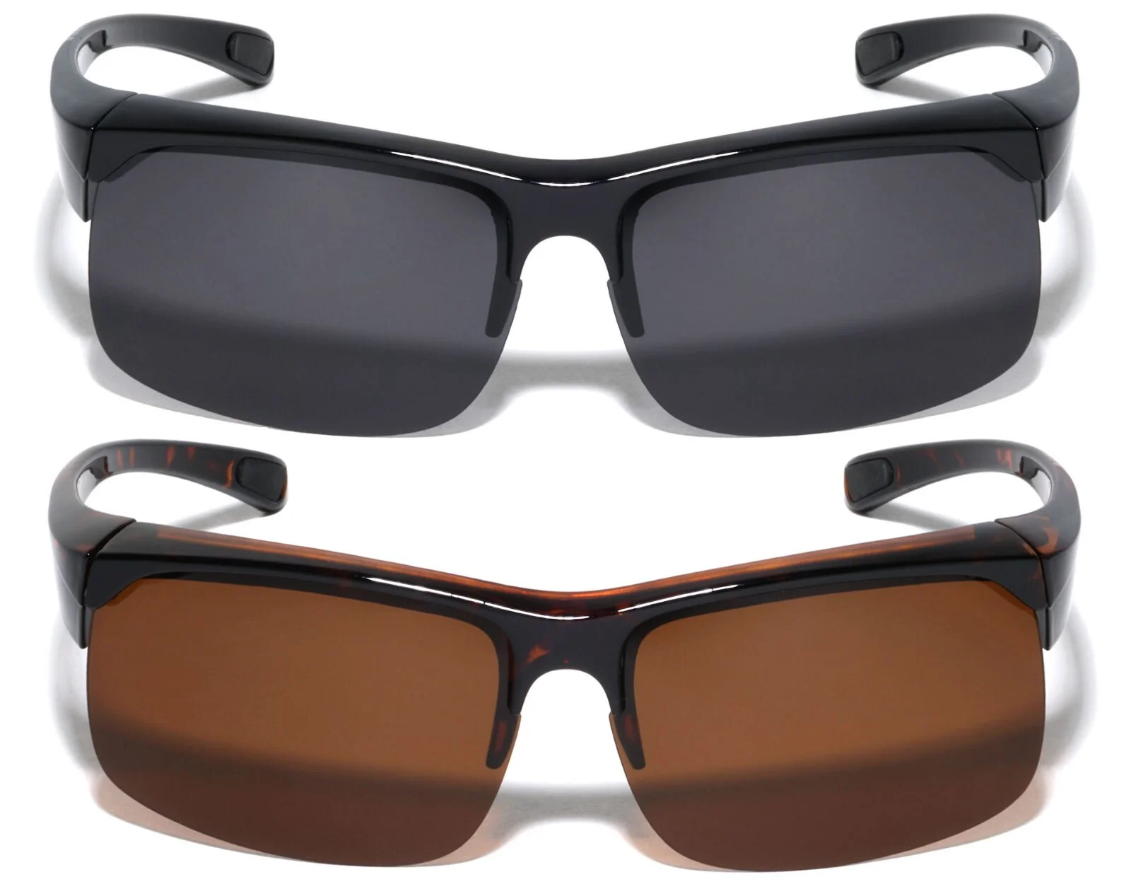 2 Pairs Men Fitover Half Rim Polarized Sunglasses - Mirror Fit-Over Eyeglasses 3