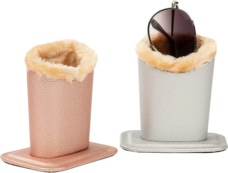 2 Pk Eyeglass Holder Stand, Plush Lined Bedside Glasses Holder, Silver and Pink