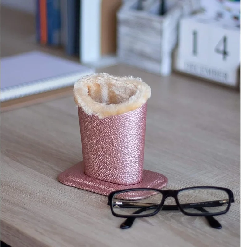 2 Pk Eyeglass Holder Stand, Plush Lined Bedside Glasses Holder, Silver and Pink 3