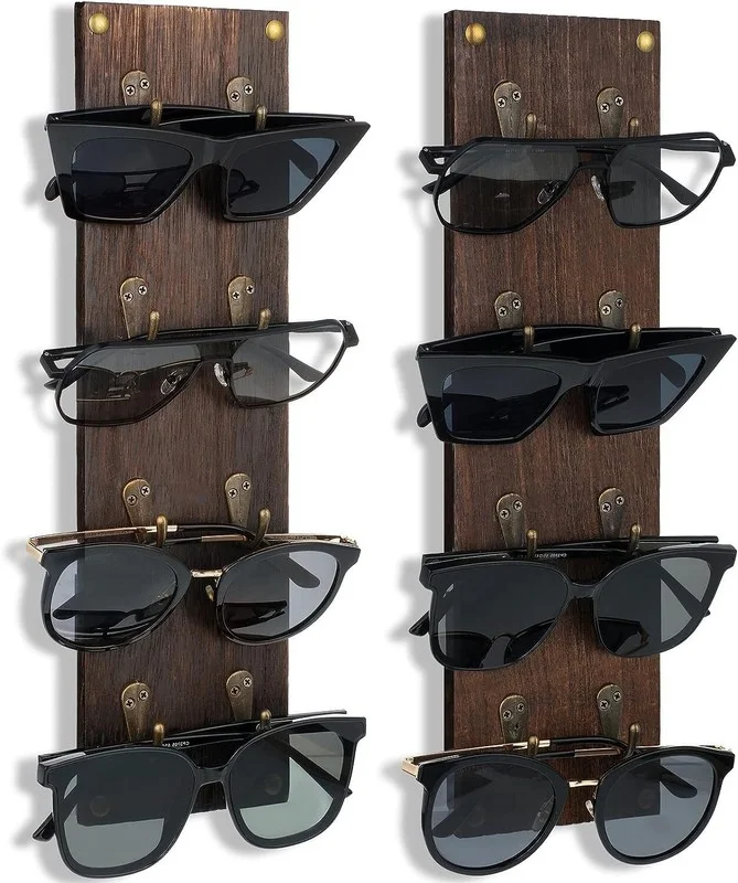 2 Rustic Mounted Sunglasses Storage Organizer Wood Eyeglasses Holder Sunglass