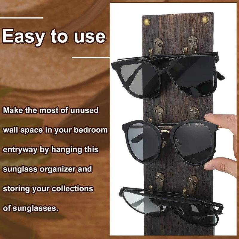 2 Rustic Mounted Sunglasses Storage Organizer Wood Eyeglasses Holder Sunglass 3