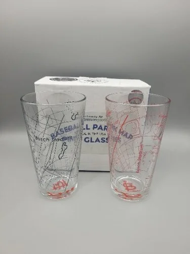 2 St. Louis Cardinals MLB Busch Stadium Map 16 oz Pint Glasses