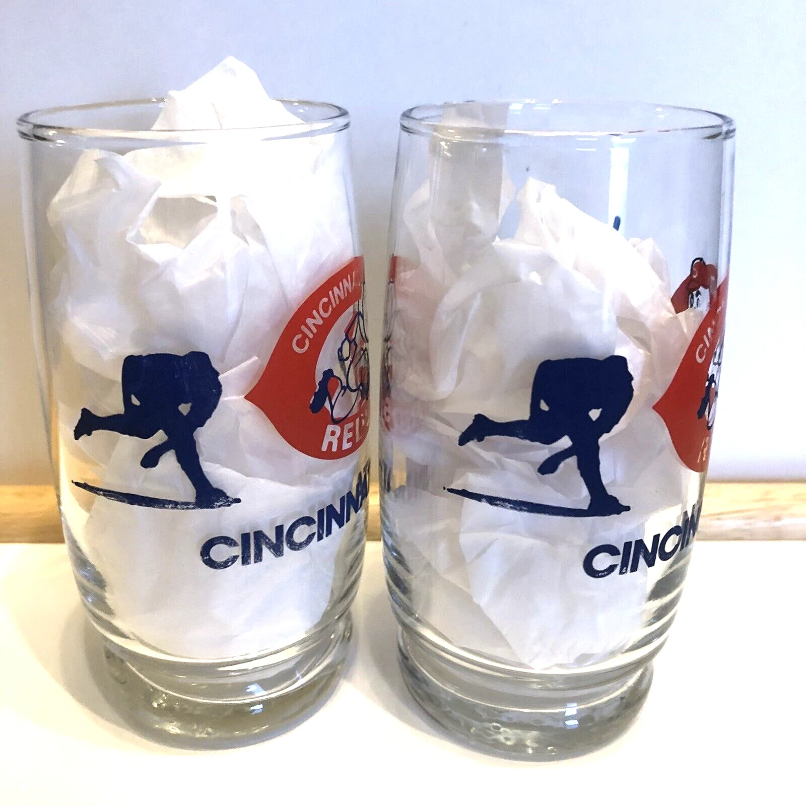 2 Vintage Cincinnati Reds MLB Baseball Drinking Glass Pair Player Silhouette 2