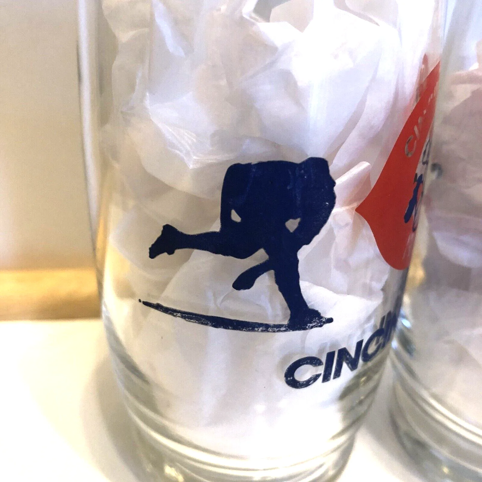 2 Vintage Cincinnati Reds MLB Baseball Drinking Glass Pair Player Silhouette 3
