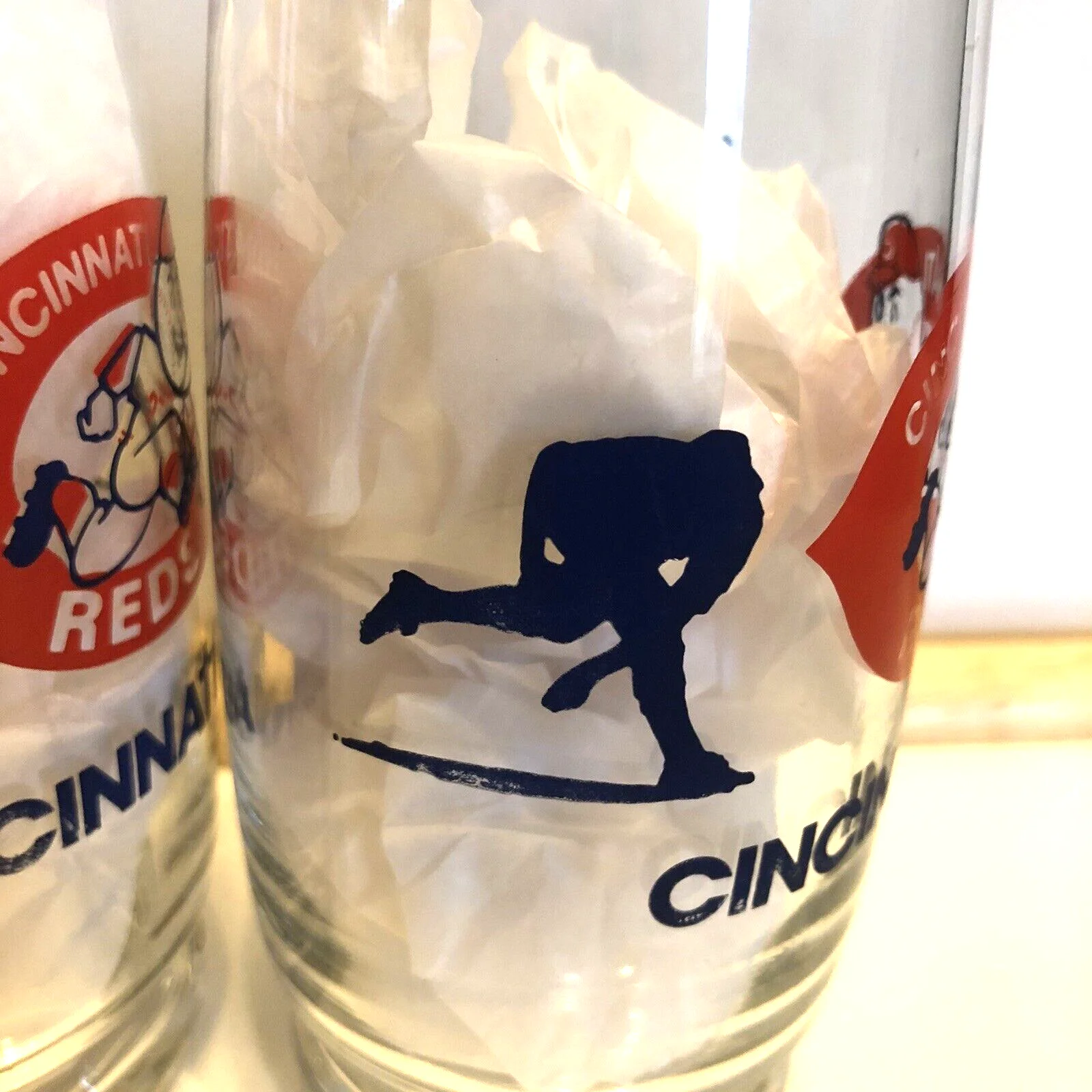 2 Vintage Cincinnati Reds MLB Baseball Drinking Glass Pair Player Silhouette 4
