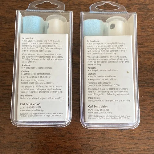 2 Zeiss Cleaner Anti-Fog Defender Spray & Cloth Kit for All Lenses & Eyeglasses 2