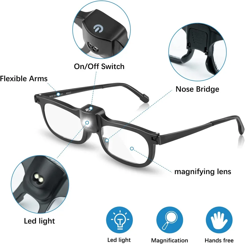 200% Magnifying Glasses with Light,Led Lighted Magnification Eyeglasses, Bright 4