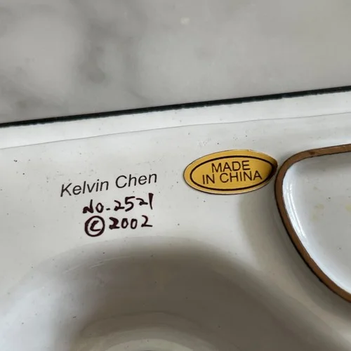 2002 KELVIN CHEN Enamel Copper Hand painted Eyeglass Tray Dish Holder 4