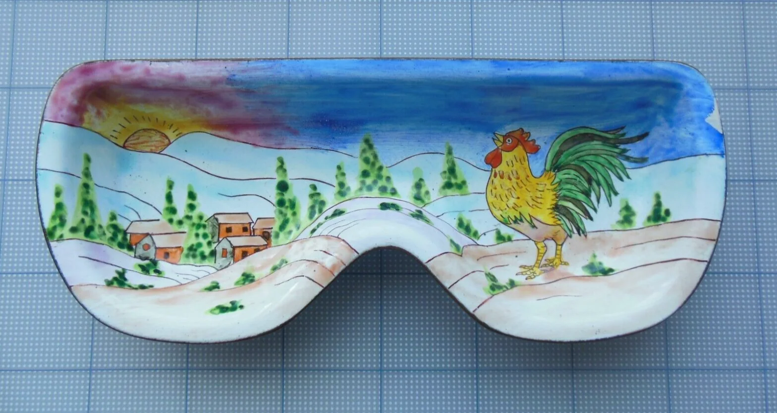 2002 Vintage Kelvin Chen Enameled Copper ROOSTER Eyeglasses Holder #137