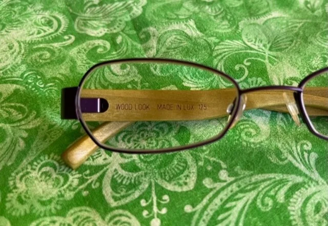 2009 WOOD LOOK Gold & Wood Eyeglasses Green Purple Eggplant Floral EXC 3