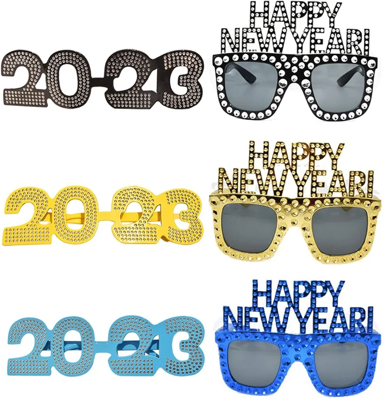 2023 New Year Glasses Frames Happy New Year Glitter Eyeglasses for 2024 Party Ne 2