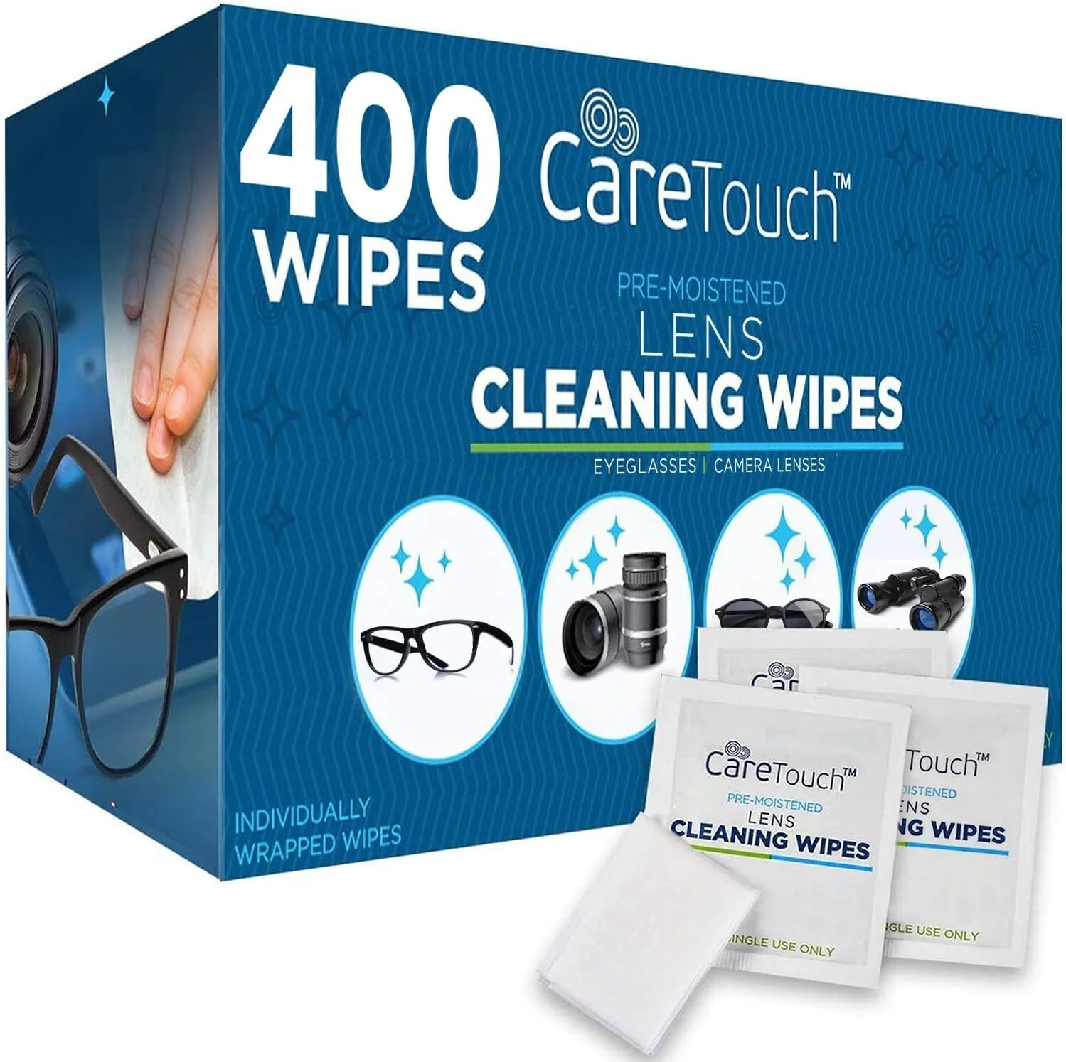 210-400 Pre-Moistened and Individually Wrapped Lens Cleaning Wipes For Eyeglasse