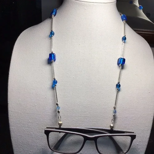 23” Turquoise Glass &Crystal Handmade Eyeglass Chain One-of-a-kind