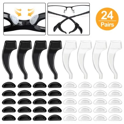 24 Pairs Nose Pads Anti Slip Glasses Ear Hooks Tip Eyeglasses Grip Temple Holder