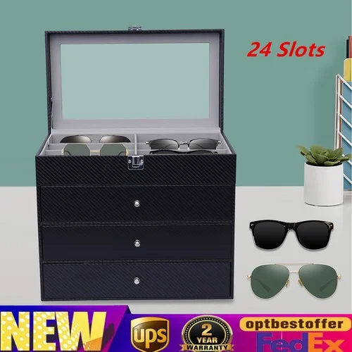 24 Slots Glasses Storage Display Case Organizer Box For Sunglasses Eyeglass Gift