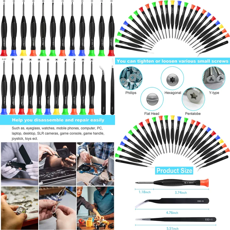 25 PCS Precision Magnetic Screwdriver Set Eyeglass Watchmaker Computer Jewelers