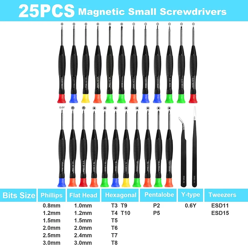 25 PCS Precision Magnetic Screwdriver Set Eyeglass Watchmaker Computer Jewelers 3