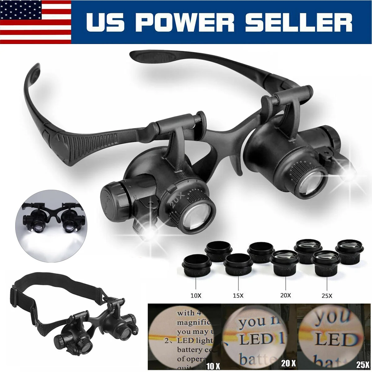 25X Magnifier Magnifying Eye Glass Loupe Jewelry Watch Repair Kit with LED Light