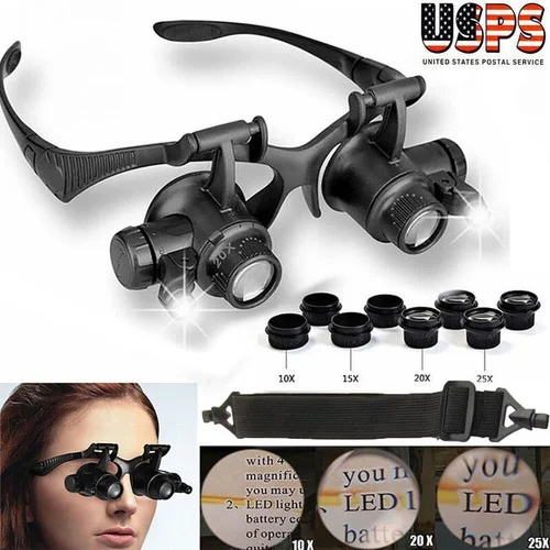 25X Magnifier Magnifying Eye Glass Loupe Jewelry Watch Repair Kit with LED Light 2