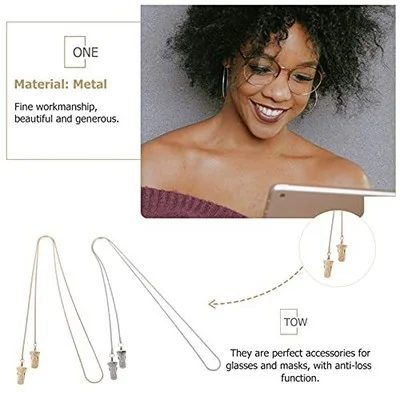 2Pcs Gold Silver Eyeglass Chain Metal Eyeglass Chains with Alligator Clip 2