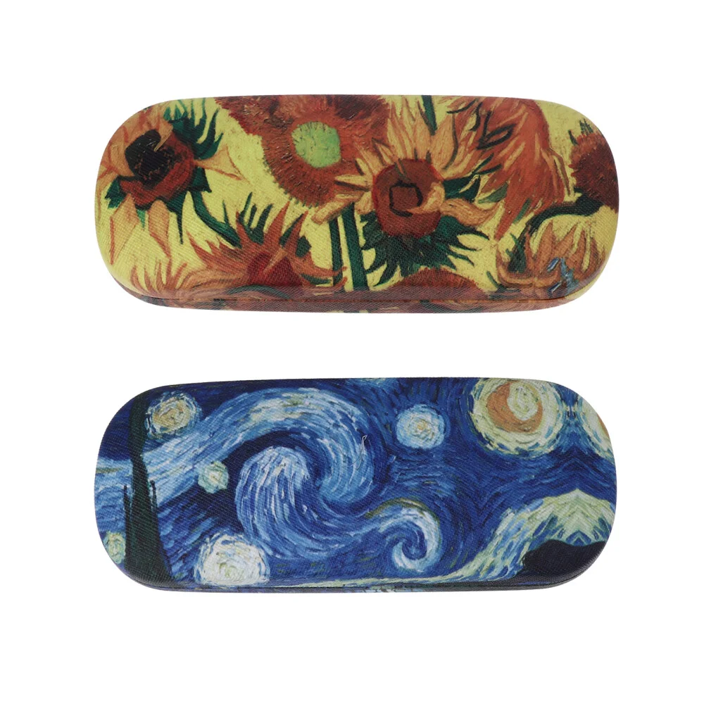 2PCS Unisex Hard Shell Eyeglasses Cases Oil Painting Pattern Glasses Box Case
