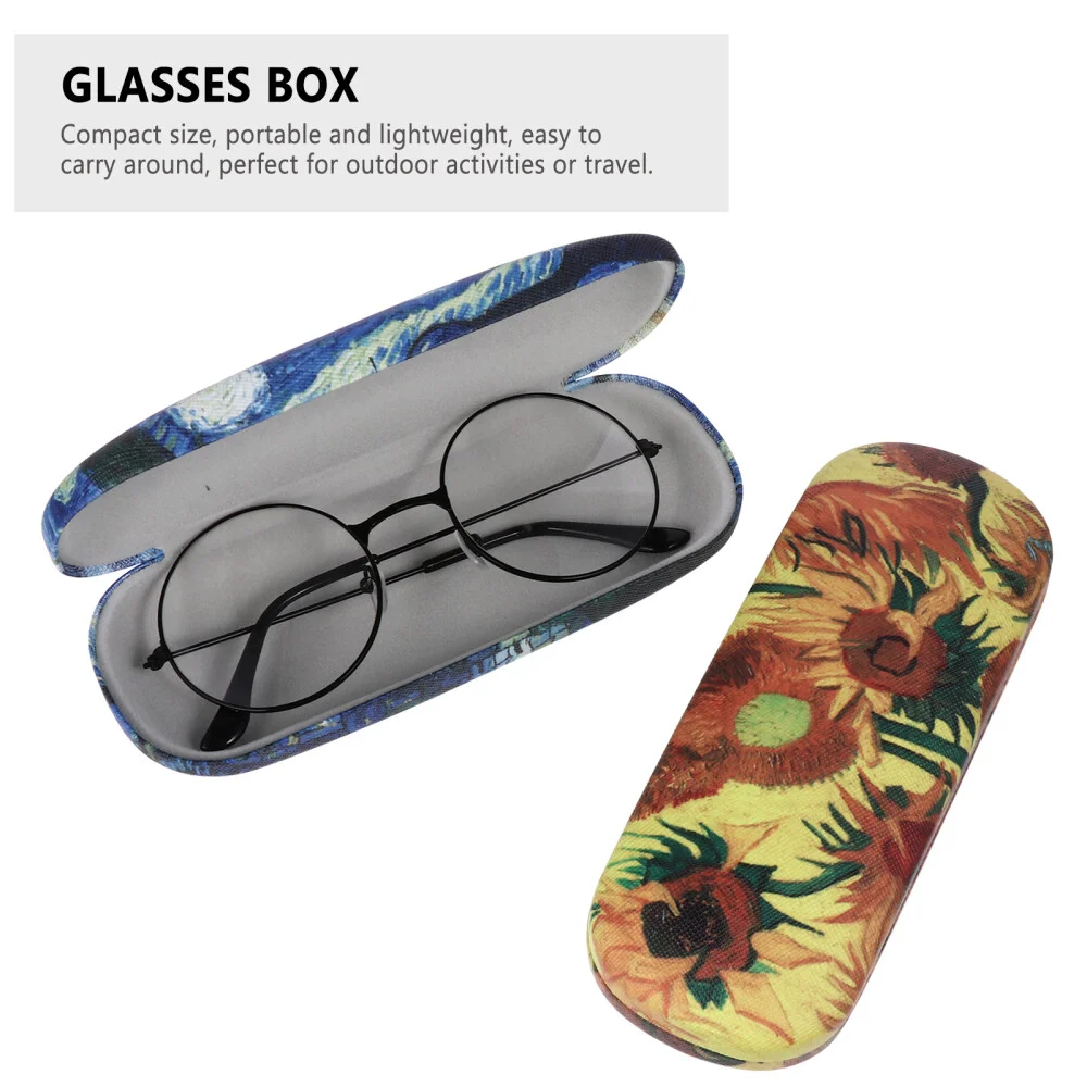 2PCS Unisex Hard Shell Eyeglasses Cases Oil Painting Pattern Glasses Box Case 3