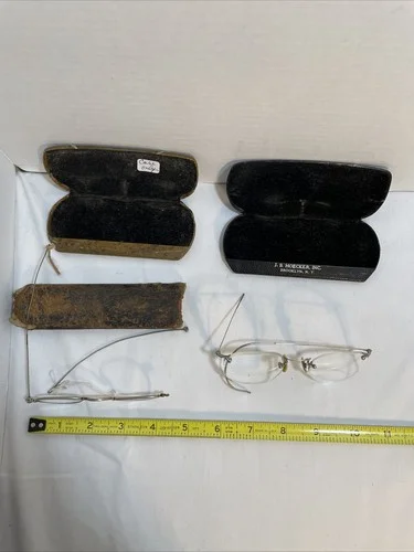 2pr Vintage Eyeglasses lot & 3 Cases, use for Parts Bows Broken As Is 3
