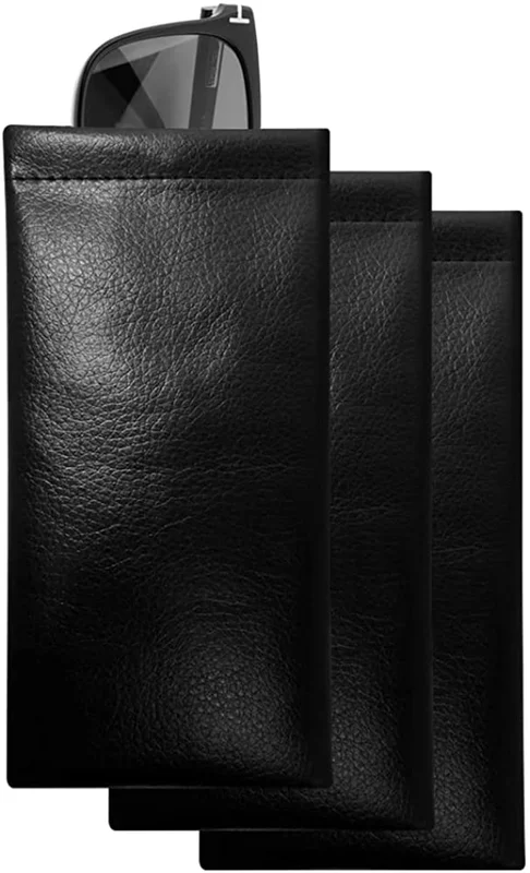 3 Pack Leather Soft Sunglasses Case Squeeze Top Portable Eyeglasses Pouch Bag