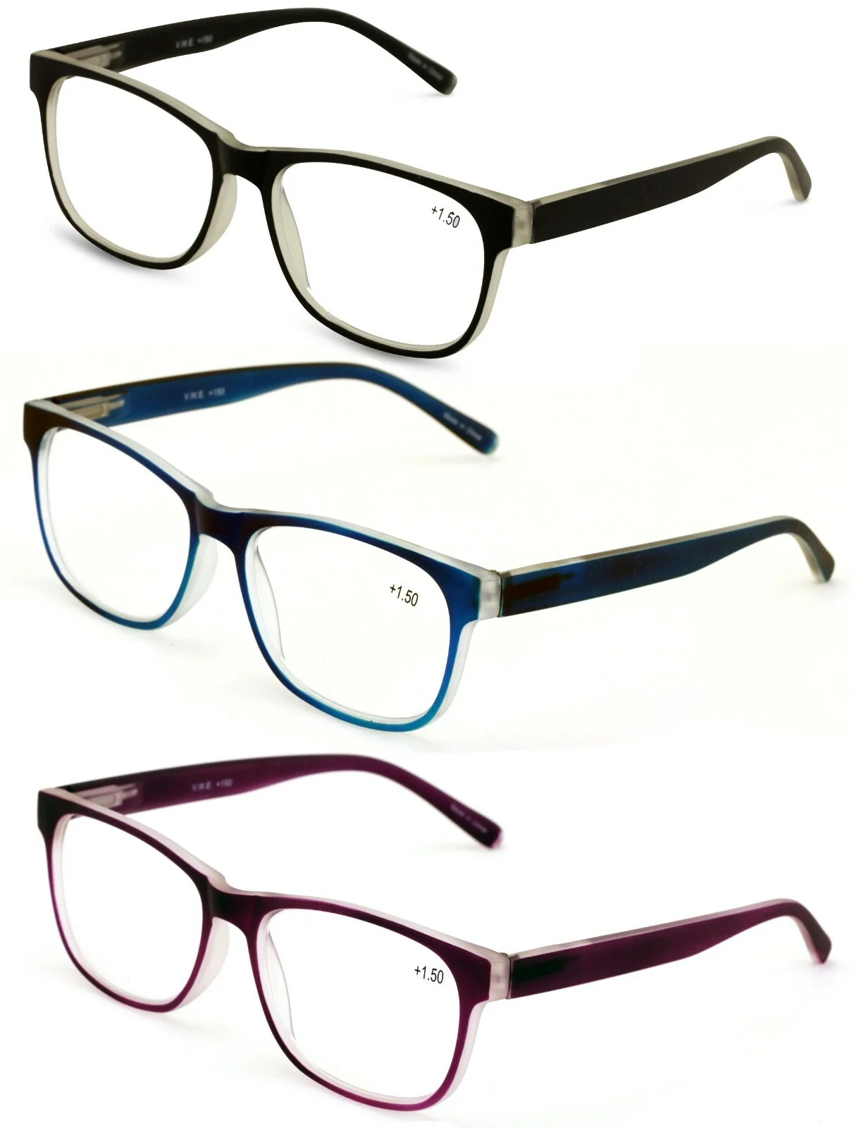 3 Pairs Matte Translucent Classic Reader - Spring Hinge - Unisex Reading Glasses