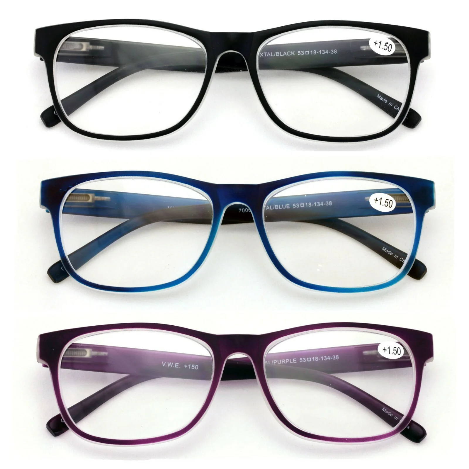 3 Pairs Matte Translucent Classic Reader - Spring Hinge - Unisex Reading Glasses 2