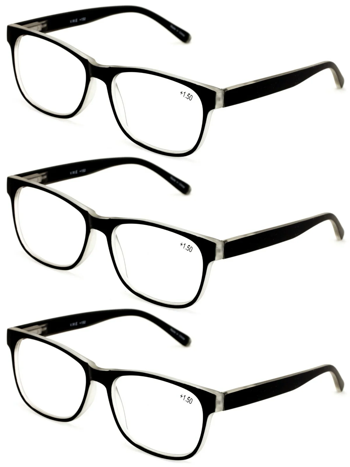 3 Pairs Matte Translucent Classic Reader - Spring Hinge - Unisex Reading Glasses 3