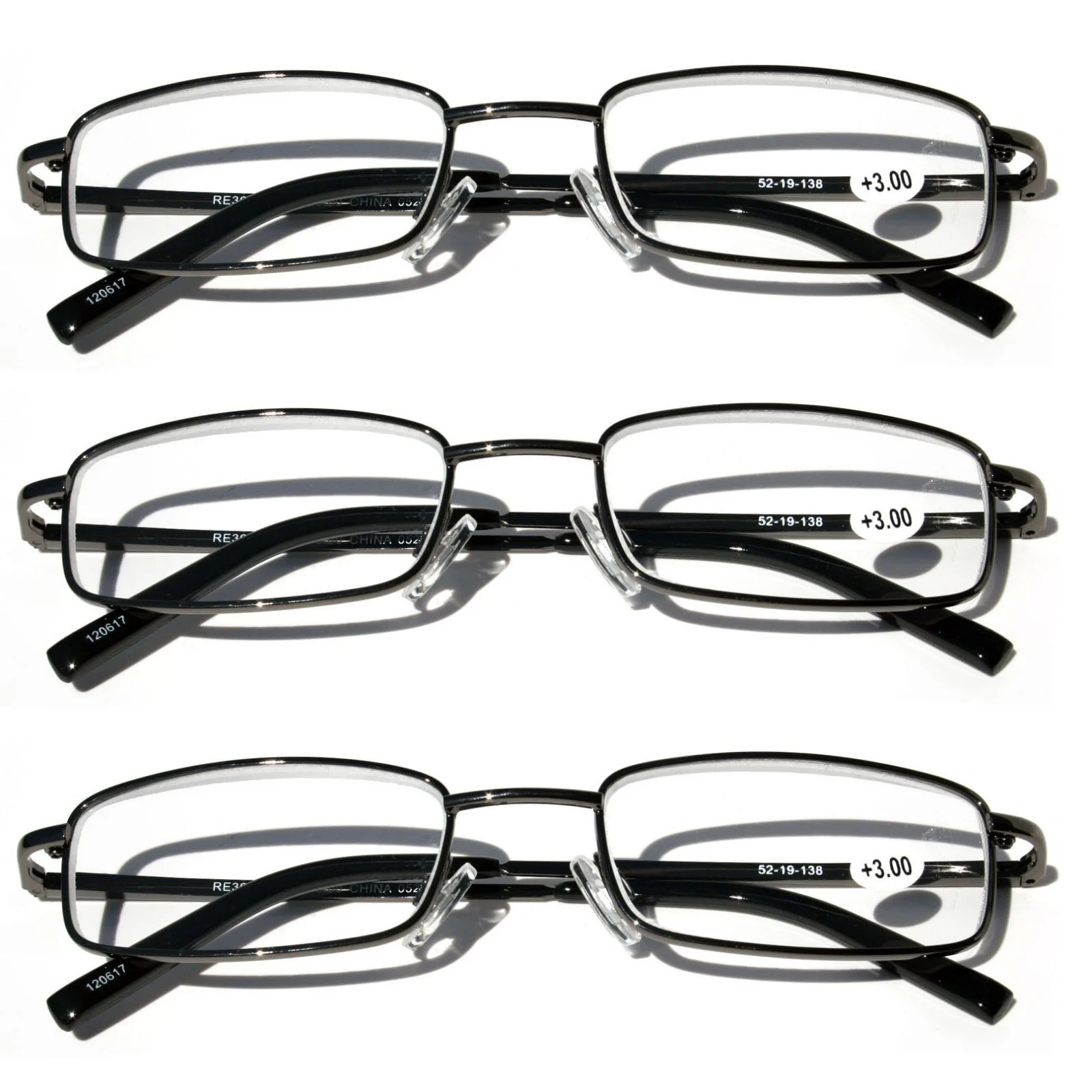 3 Pairs Slim Metal Rectangular Reading Glasses Spring Hinge High Power Reader 4