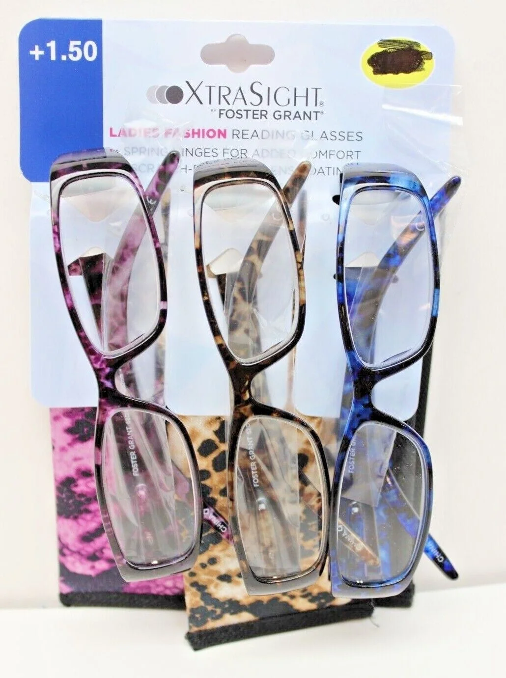 3 Pk, Foster Grant Reading Glasses w/ Case Ladies Clancy +1.75(E) M86F