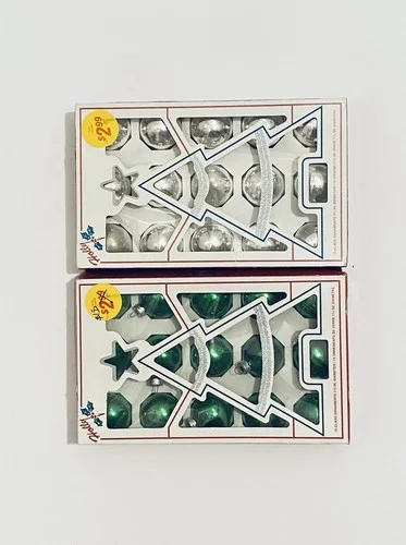 30 Glass Ornaments 1 3/4 Diameter Vintage Holly Value Pack Box Silver Green