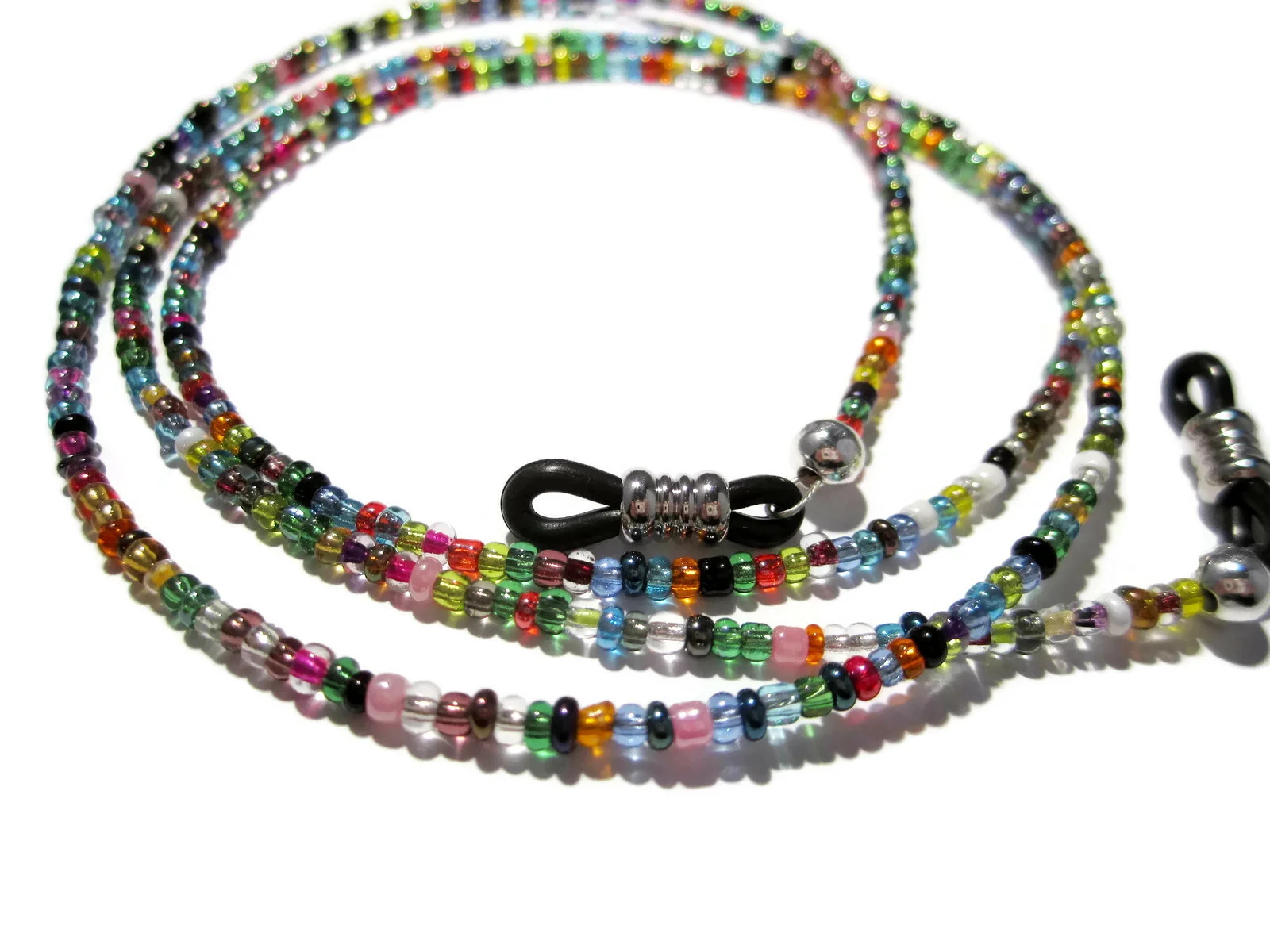 32 Colors Beaded Eyeglass Holder Necklace, Glasses Lanyard Cord, Black Grips