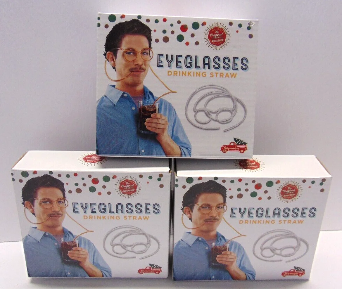 3pr QUIRKY NOVELTY EYEGLASSES DRINKING STRAWS KIDS PARTY FAVORS, GAG GIFTS