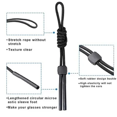 4-Pack Neck Strap Sport Sunglass Eyeglass Read Glasses Cord Lanyard Holder Black 4