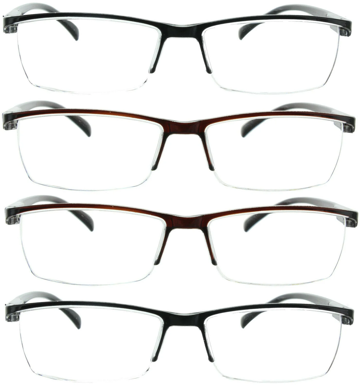 4 Pack Reading Glasses Readers Men Women Square Frame Spring Hinge 1