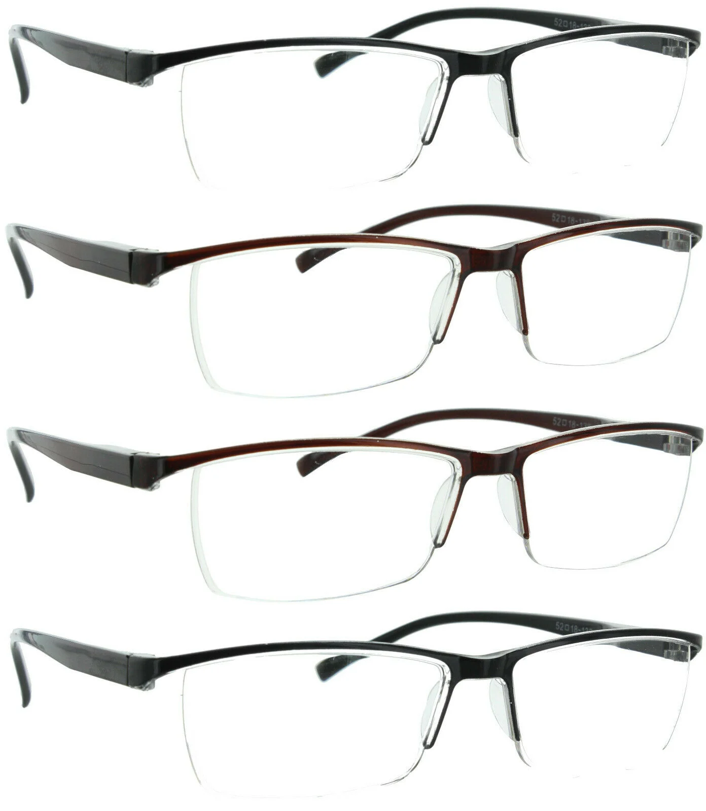 4 Pack Reading Glasses Readers Men Women Square Frame Spring Hinge 2