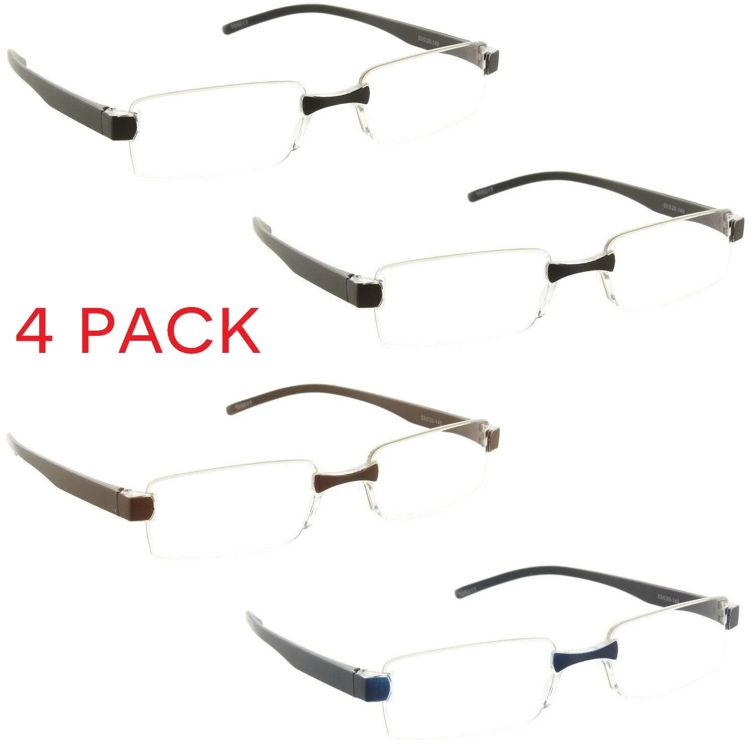 4 Pack Reading Glasses Rimless Clear Lens Readers for Men and Women