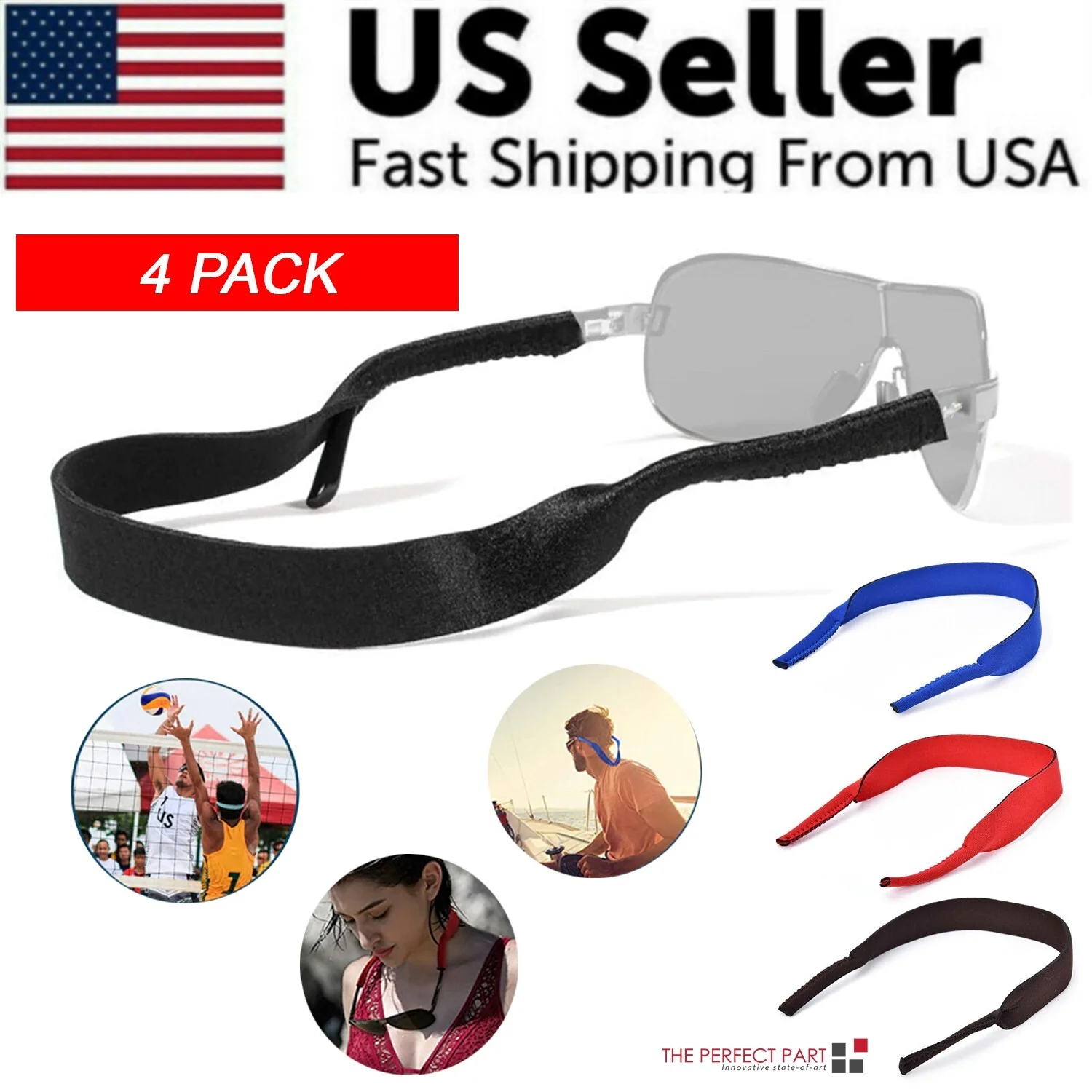 4-Pack Sports Sunglasses Neck Cord Strap Eyeglass Glasses String Lanyard Holder 3