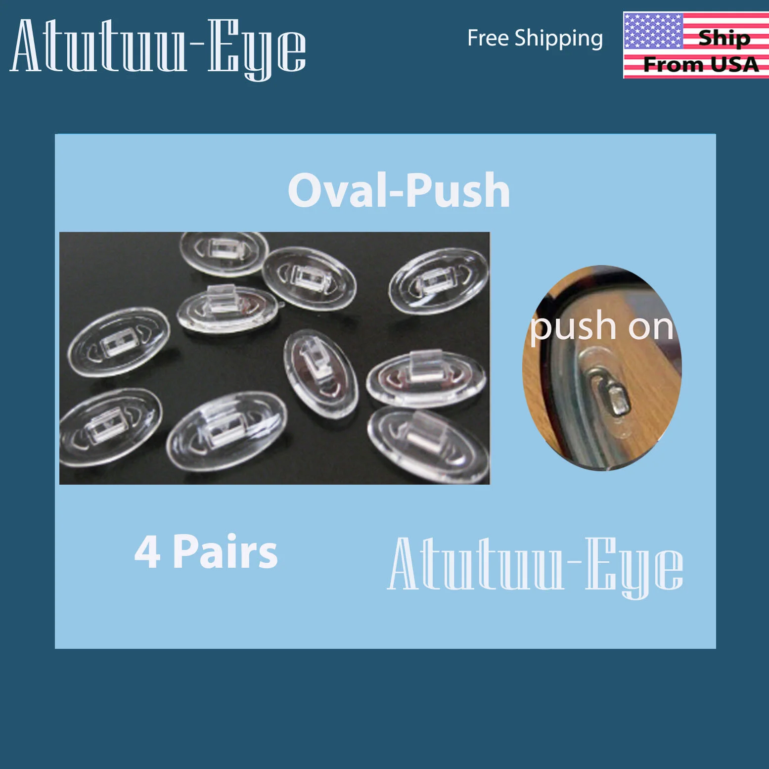4 Pairs eyeglass Oval NOSE PADS High Quality SILICONE Push on / in US Seller