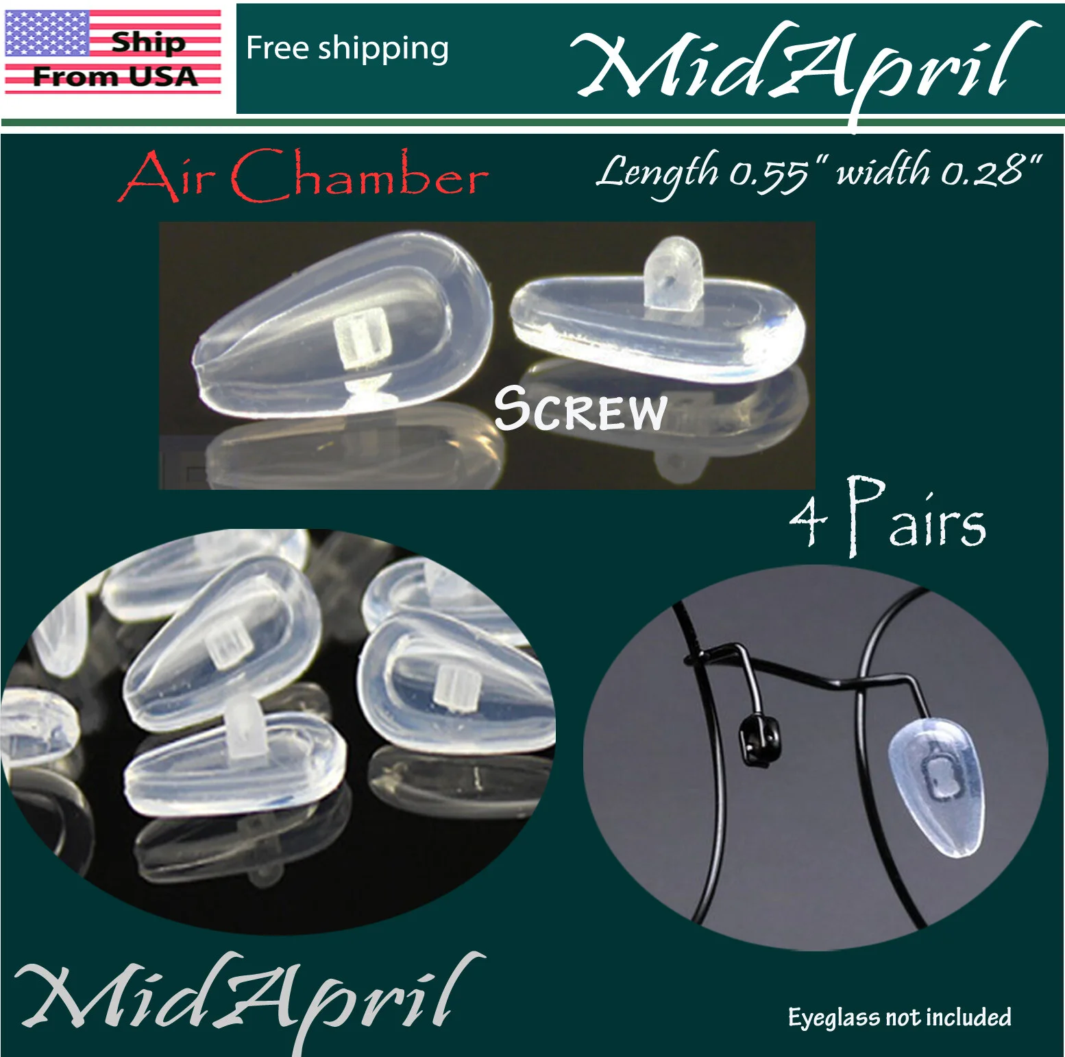 4 pairs High Quality Air Chamber eyeglass NOSE PADS screw in SILICONE US Seller