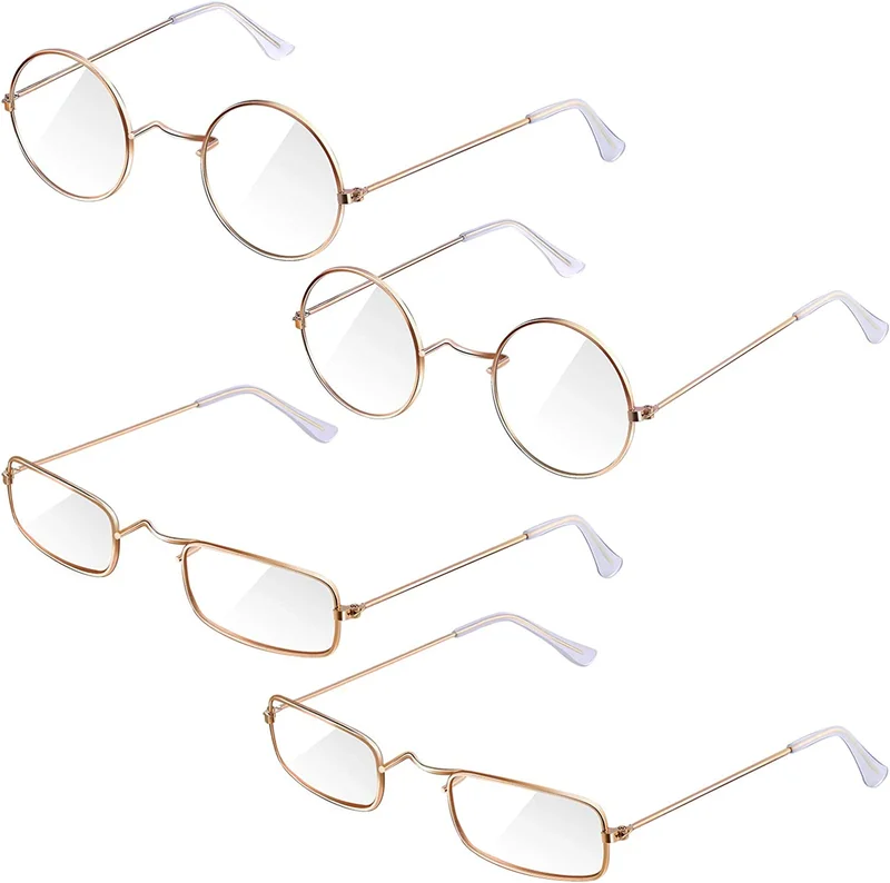 4 Pairs Old Man Costume Glasses Gold Santa Eyeglasses Gold Square round Glasses 2