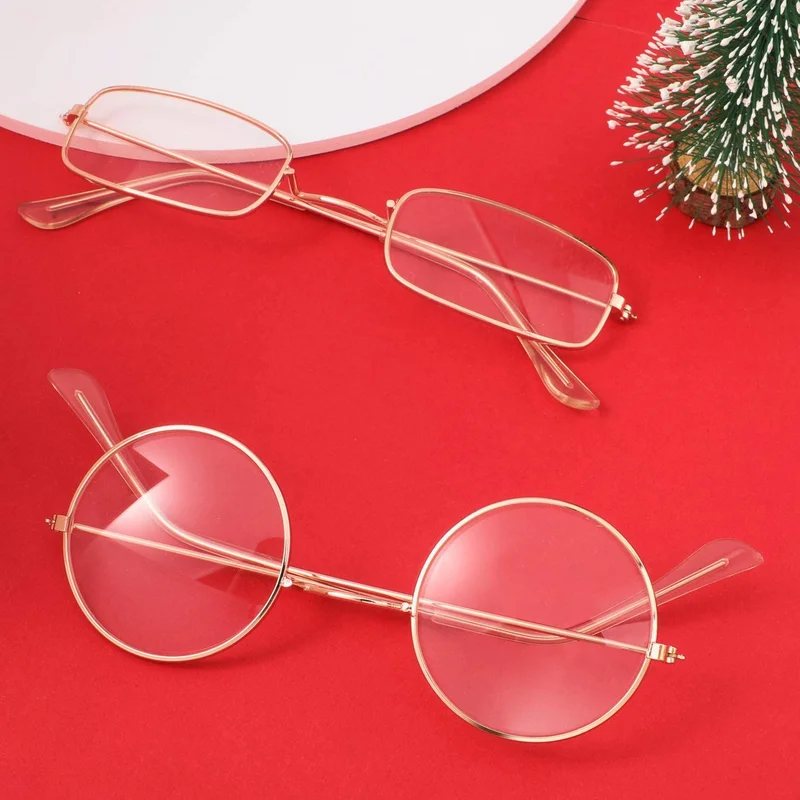 4 Pairs Old Man Costume Glasses Gold Santa Eyeglasses Gold Square round Glasses 4