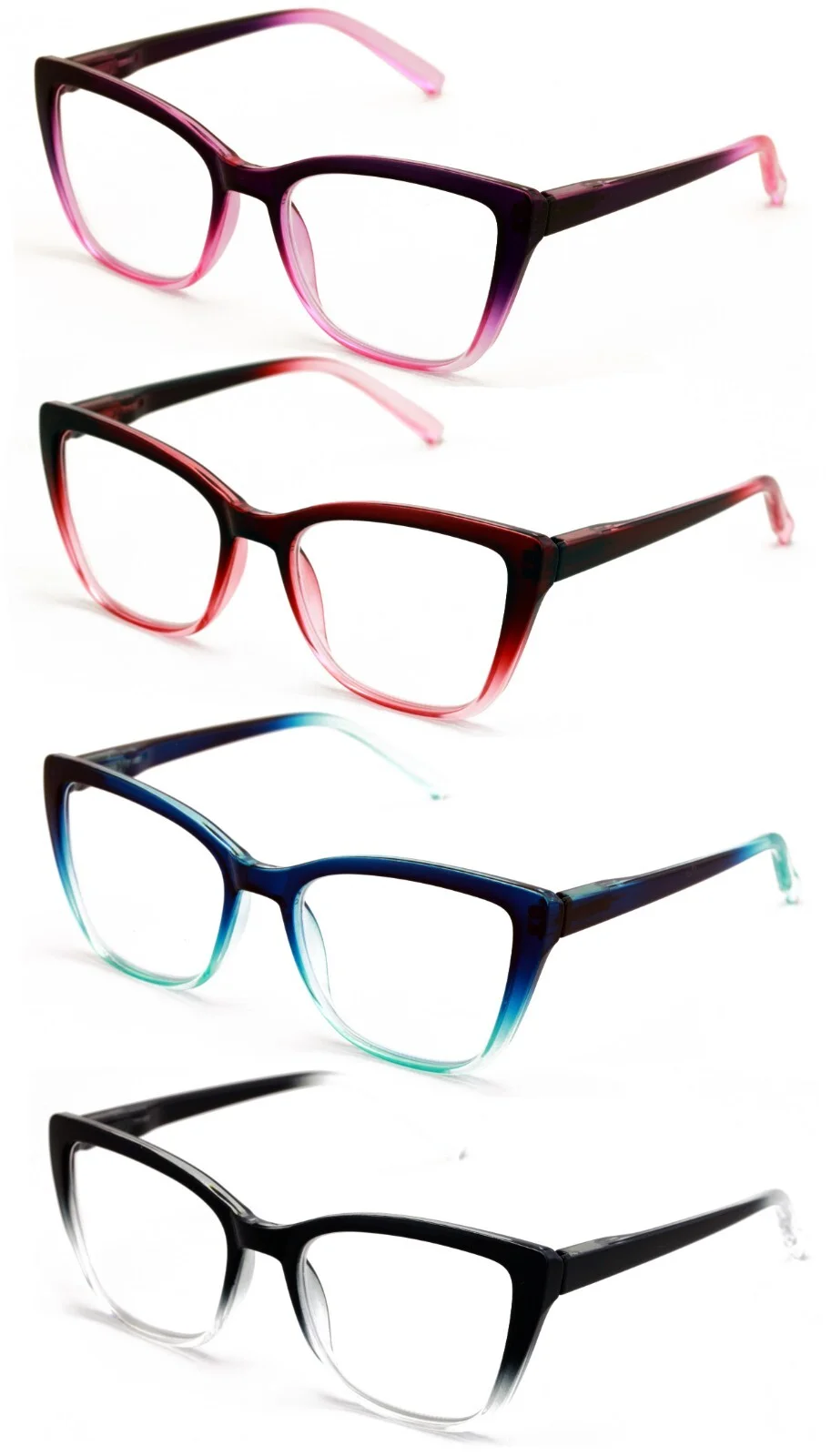 4 Pairs Women Oversized Translucent 2-Tone Cateye Reading Glasses - Spring Hinge 2