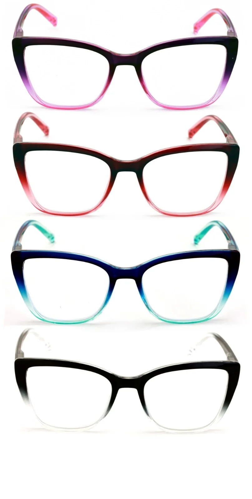 4 Pairs Women Oversized Translucent 2-Tone Cateye Reading Glasses - Spring Hinge 3